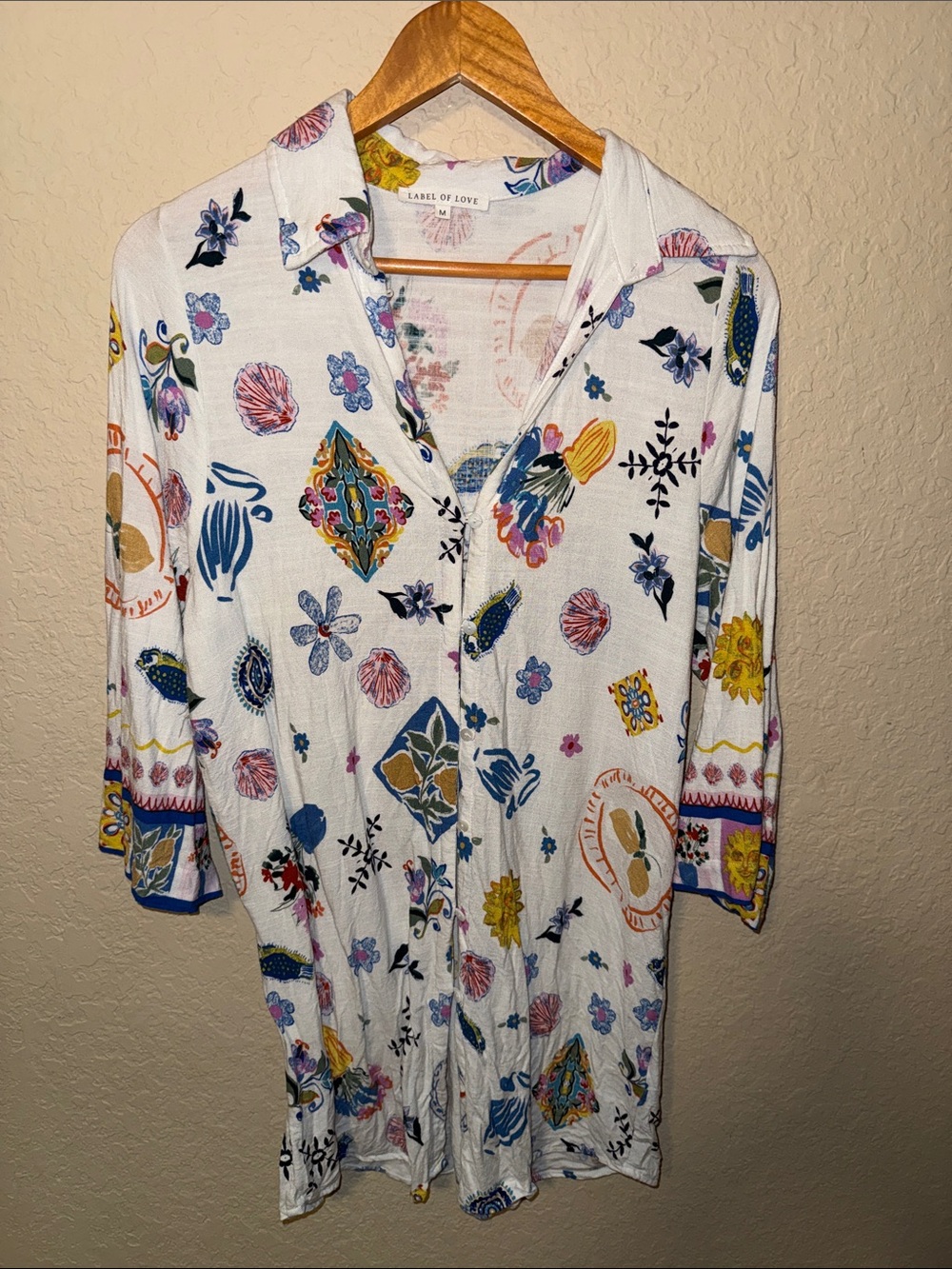 Anthropologie Label of Love White Floral Button-Front Midi Dress m